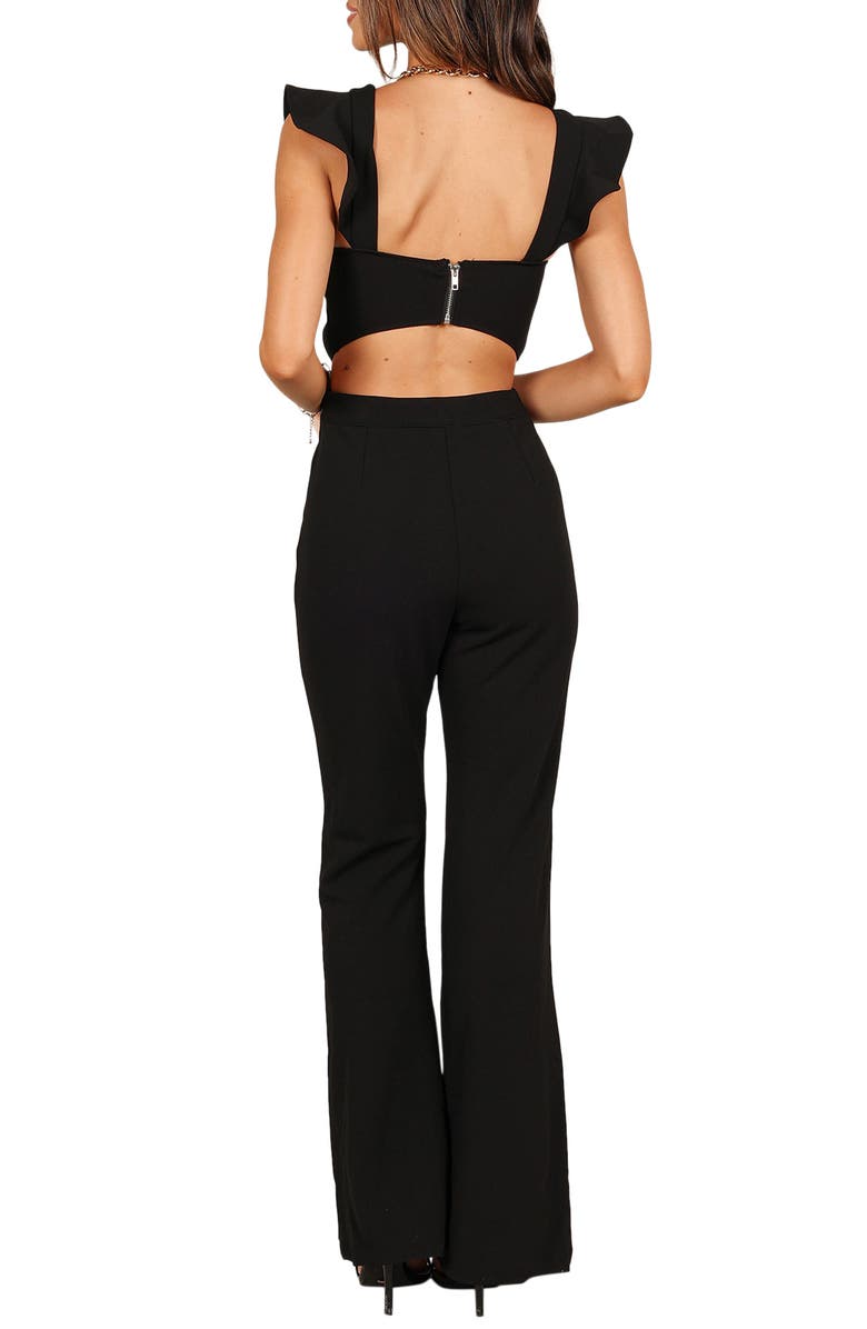 Petal & Pup Yvonne Cutout Flare Leg Jumpsuit, Alternate, color, Black