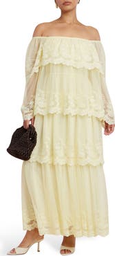 ELOQUII Tiered Lace Maxi Dress