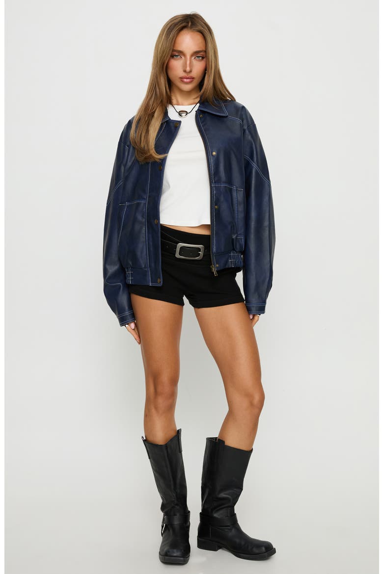 Jayton Faux Leather Jacket, Alternate, color, NAVY