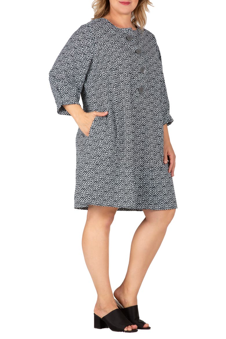 Long Sleeve Flounce Dress, Alternate, color, BLACK WHITE