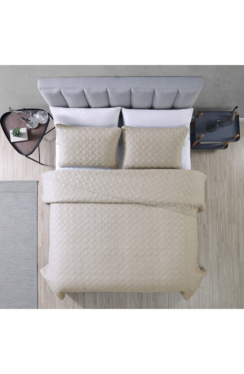 Modern Threads King Enzyme Washed Diamond Link Quilted Coverlet 3-Piece Set - Almond, Alternate, color,
