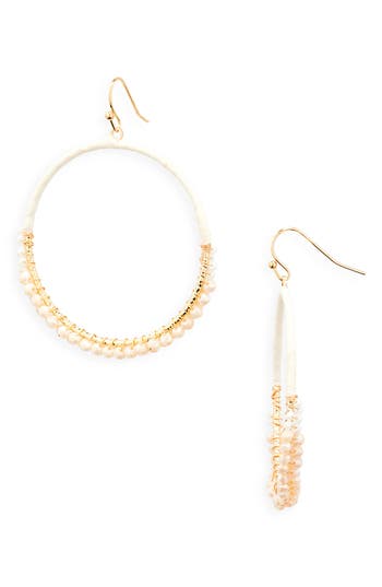 Cara Beaded Hoop Earrings In Off White/yellow Gold