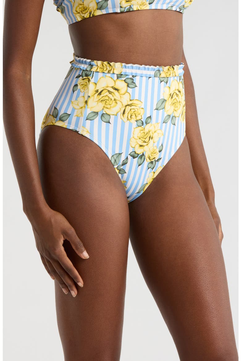 Ruffle Trim High Waist Bikini Bottoms, Alternate, color, YELLOW ROSE