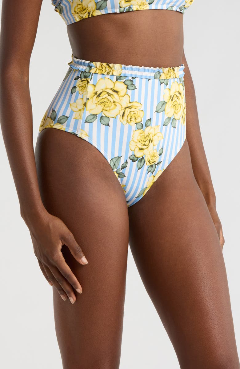 Hutch Ruffle Trim High Waist Bikini Bottoms, Alternate, color, Yellow Rose