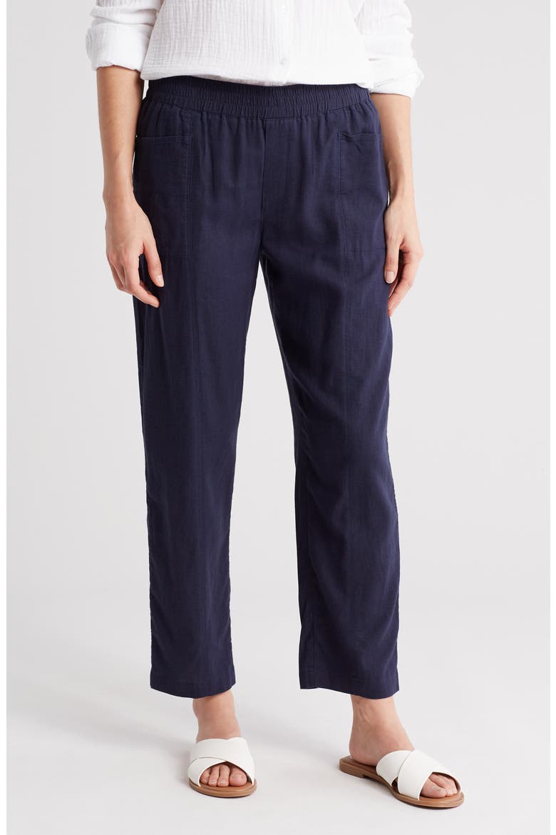Pull-On Linen Blend Crop Pants, Main, color, NAVY STILL