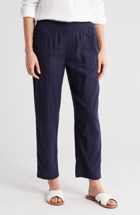 Pull-On Linen Blend Crop Pants