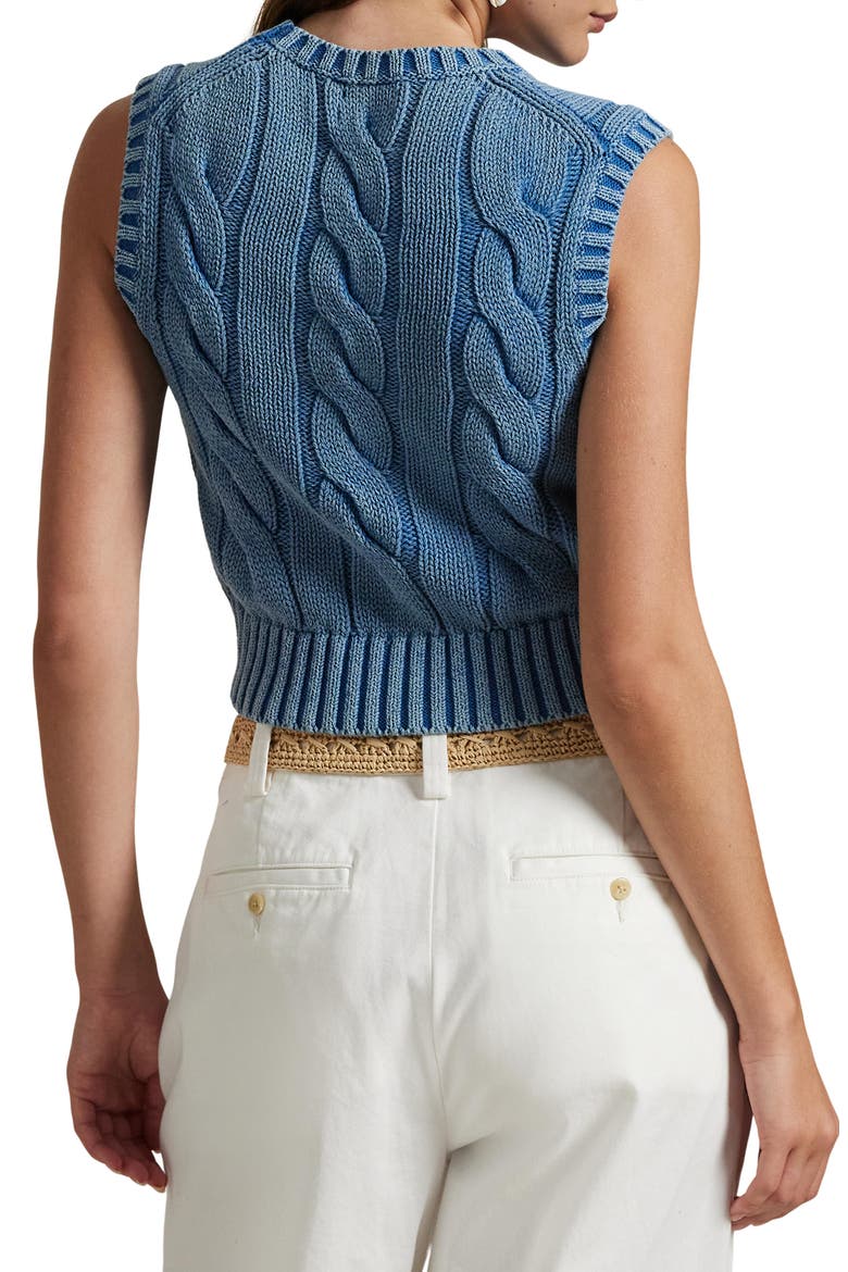 Cable Knit Crop Cotton Sweater Vest, Alternate, color, MIDNIGHT ROYAL