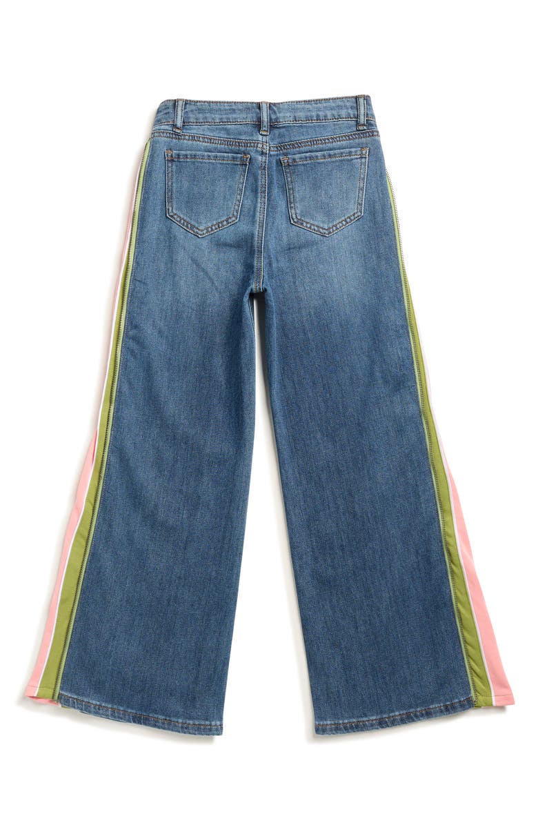 Tractr Kids' Track Stripe Wide Leg Jeans, Alternate, color, Pink Green