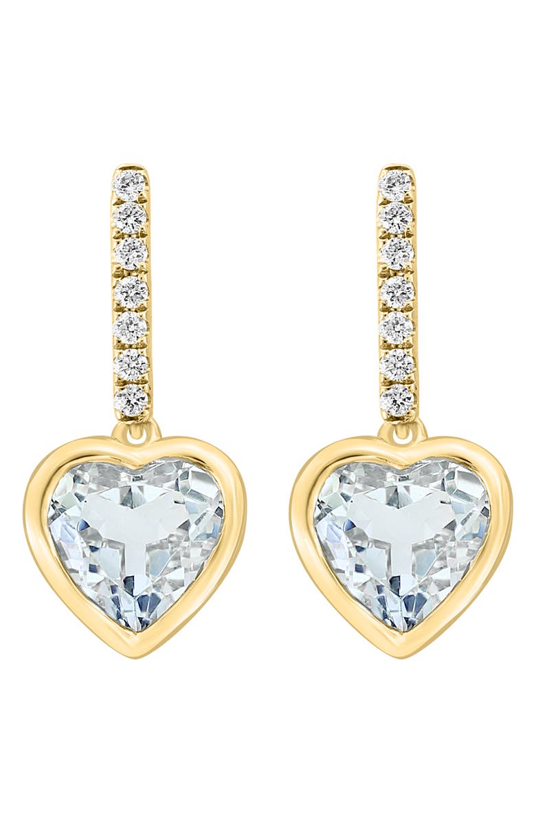 EFFY Diamond & White Topaz Heart Drop Earrings - 0.14ct., Main, color, Gold
