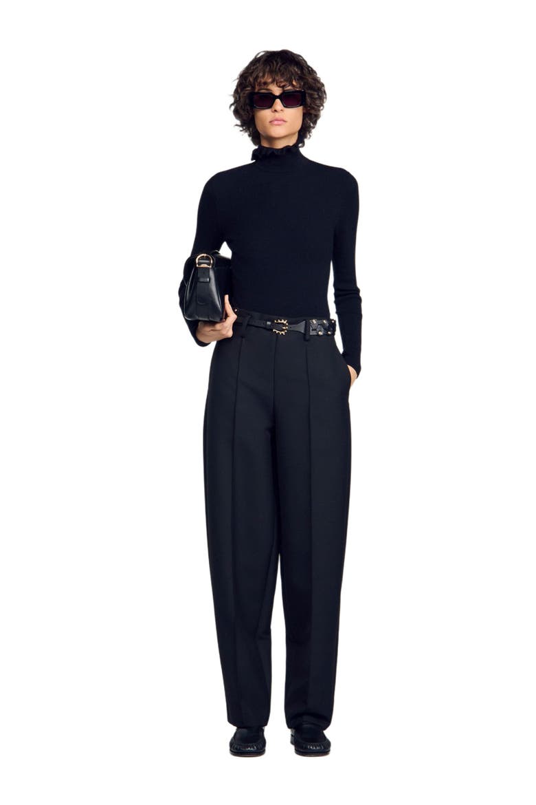 Ruffled roll-neck wool sweater, Alternate, color, Black