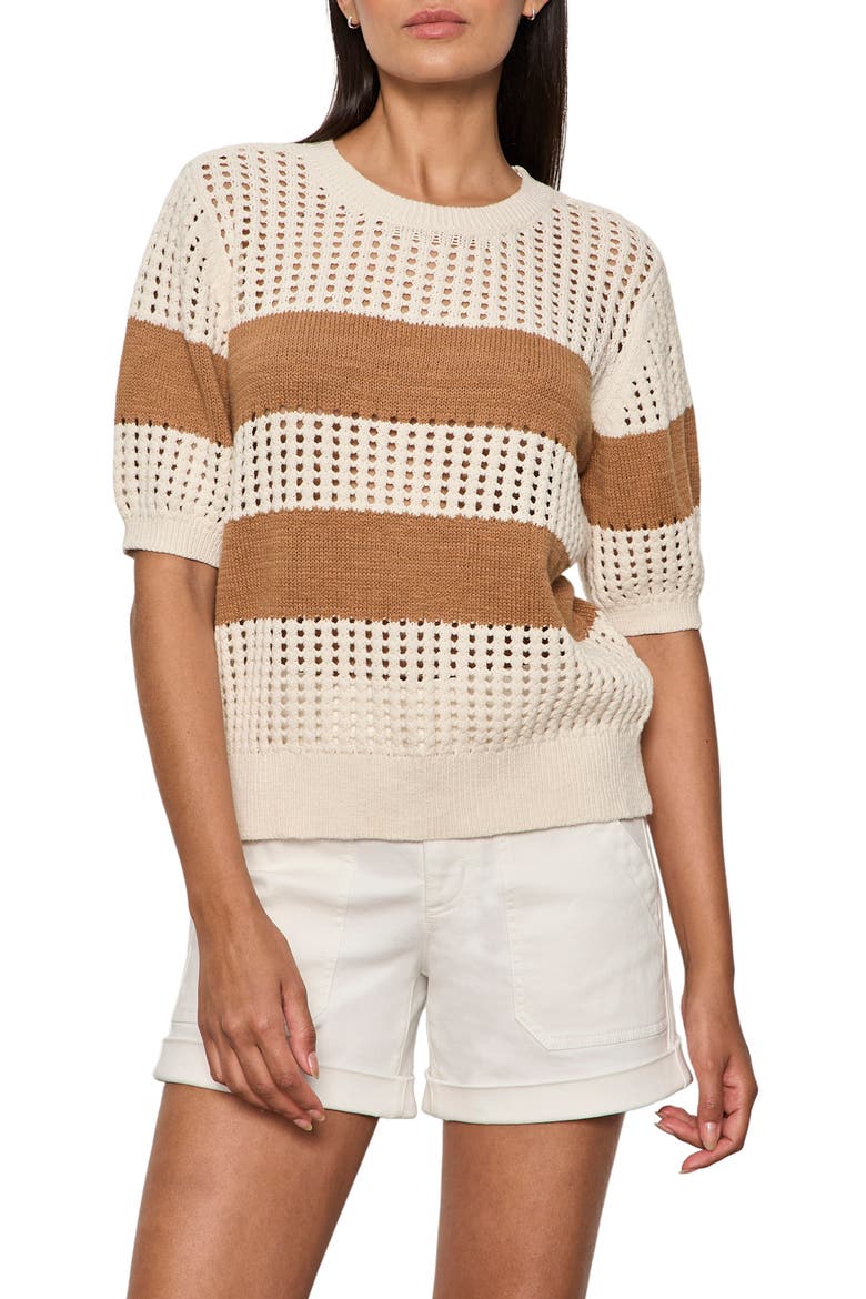 Beachside Openwork Stripe Sweater, Main, color, COLLAGEN WHITE/ COCONUT BROWN