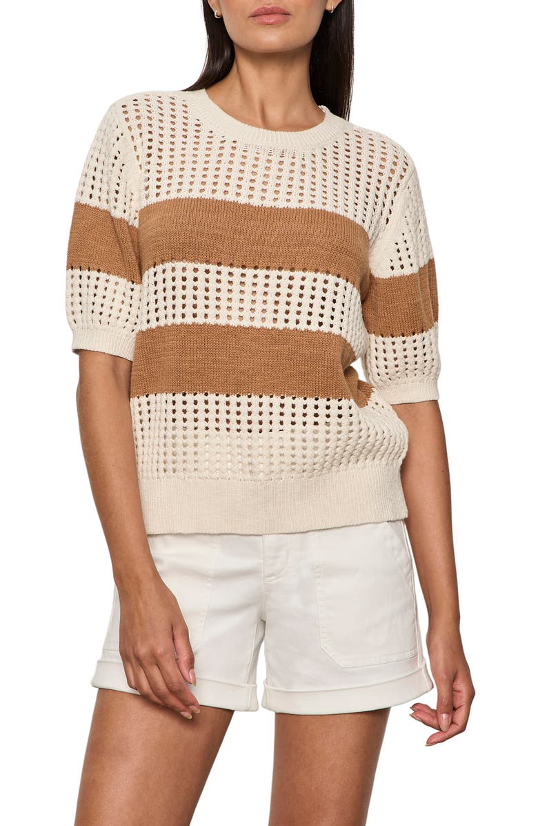 Sanctuary Beachside Openwork Stripe Sweater, Main, color, Collagen White/ Coconut Brown
