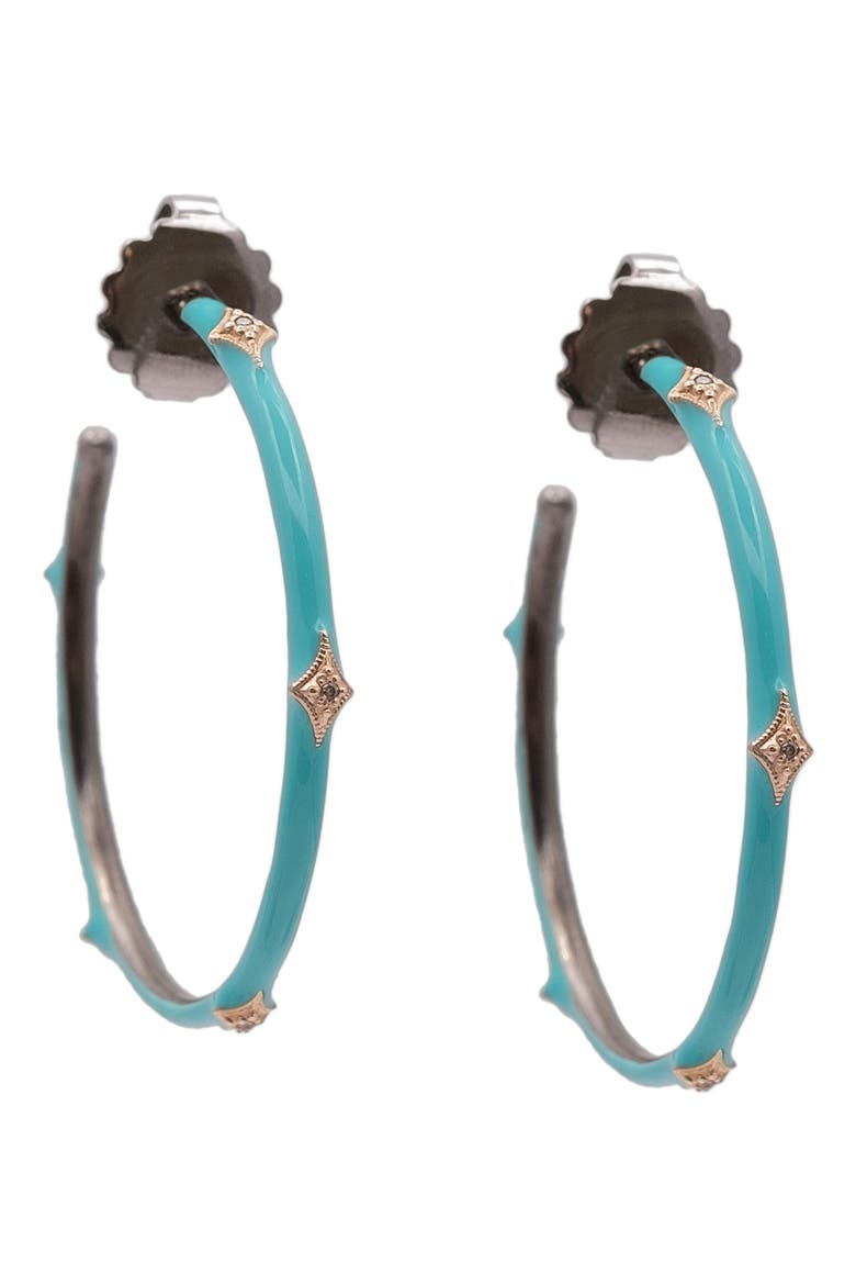 New World 14k Gold & Enamel Hoop Earrings, Main, color, TURQUOISE/ ROSE GOLD