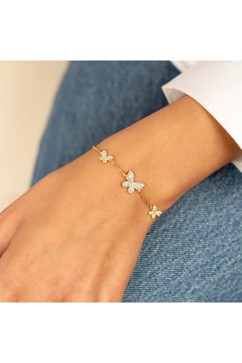 Pave Triple Butterfly Bracelet, Alternate, color, Gold