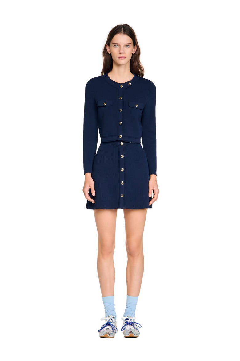 Cropped rib knit cardigan, Alternate, color, Navy blue