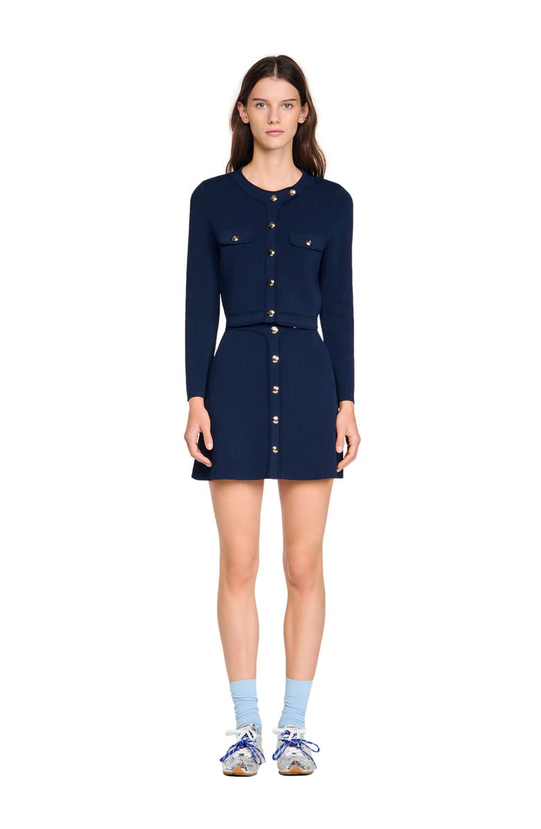 SANDRO Cropped rib knit cardigan, Alternate, color, Navy Blue