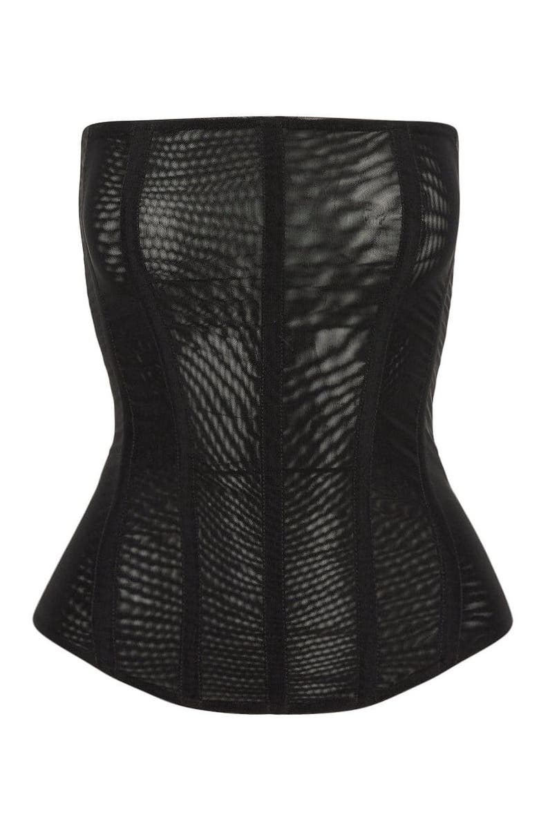 LEAU Muse Mesh Corset Top, Alternate, color, Black