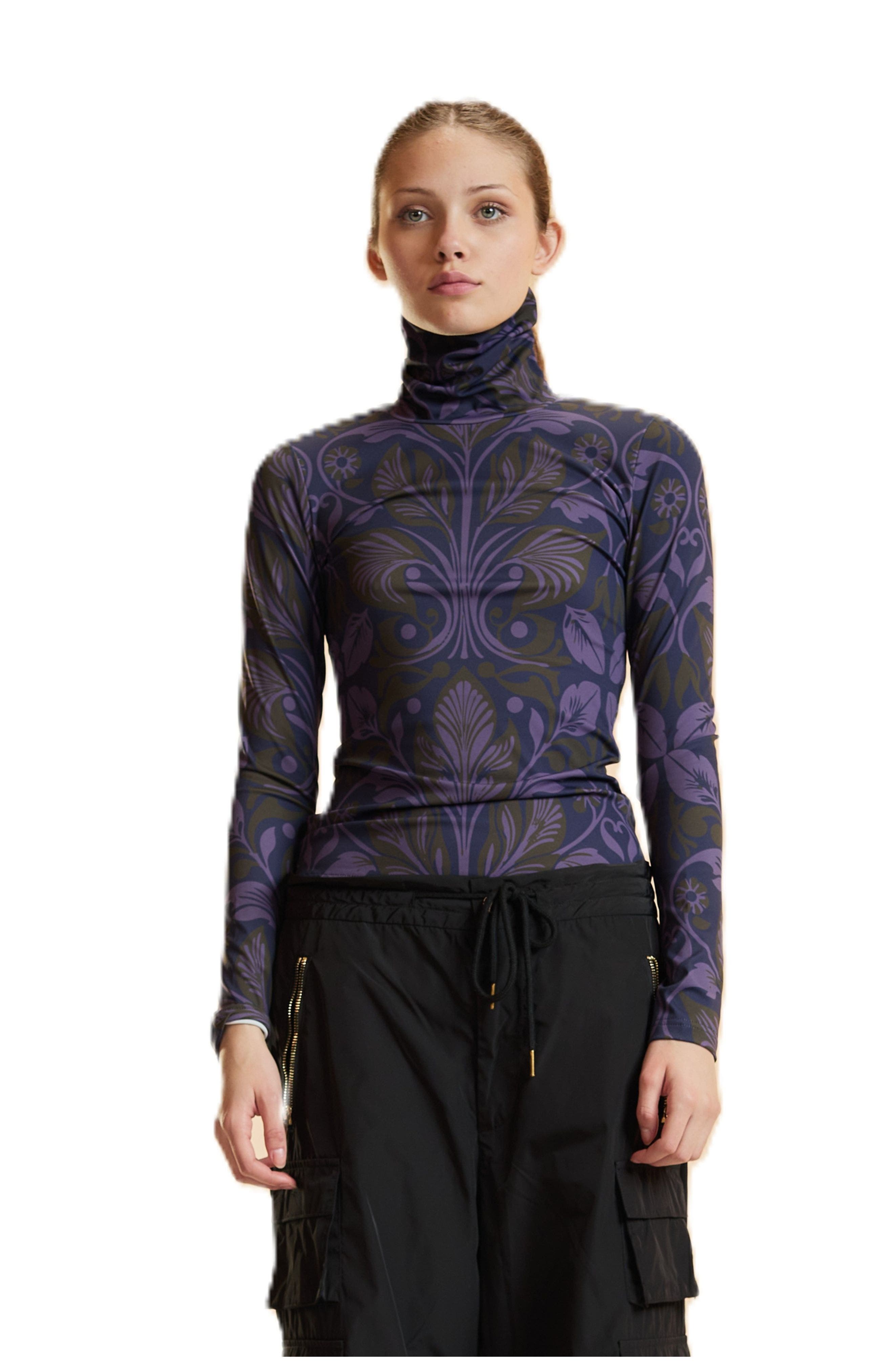 Cynthia Rowley Turtle Neck Lycra Top In Multi