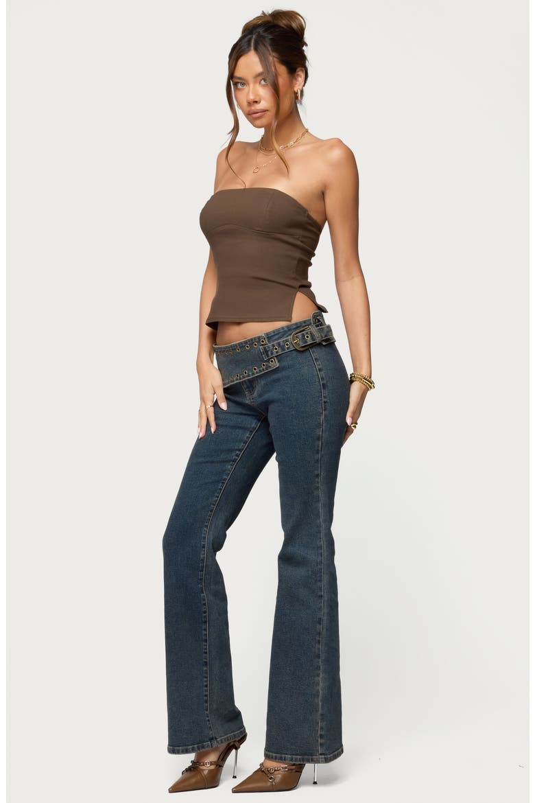 Asymmetric Grommet Detail Low Rise Jeans, Alternate, color, BLUE-VINTAGE-WASHED