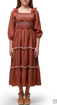 Hayden Girls Kids' Smocked Ruffle Trim Midi Dress