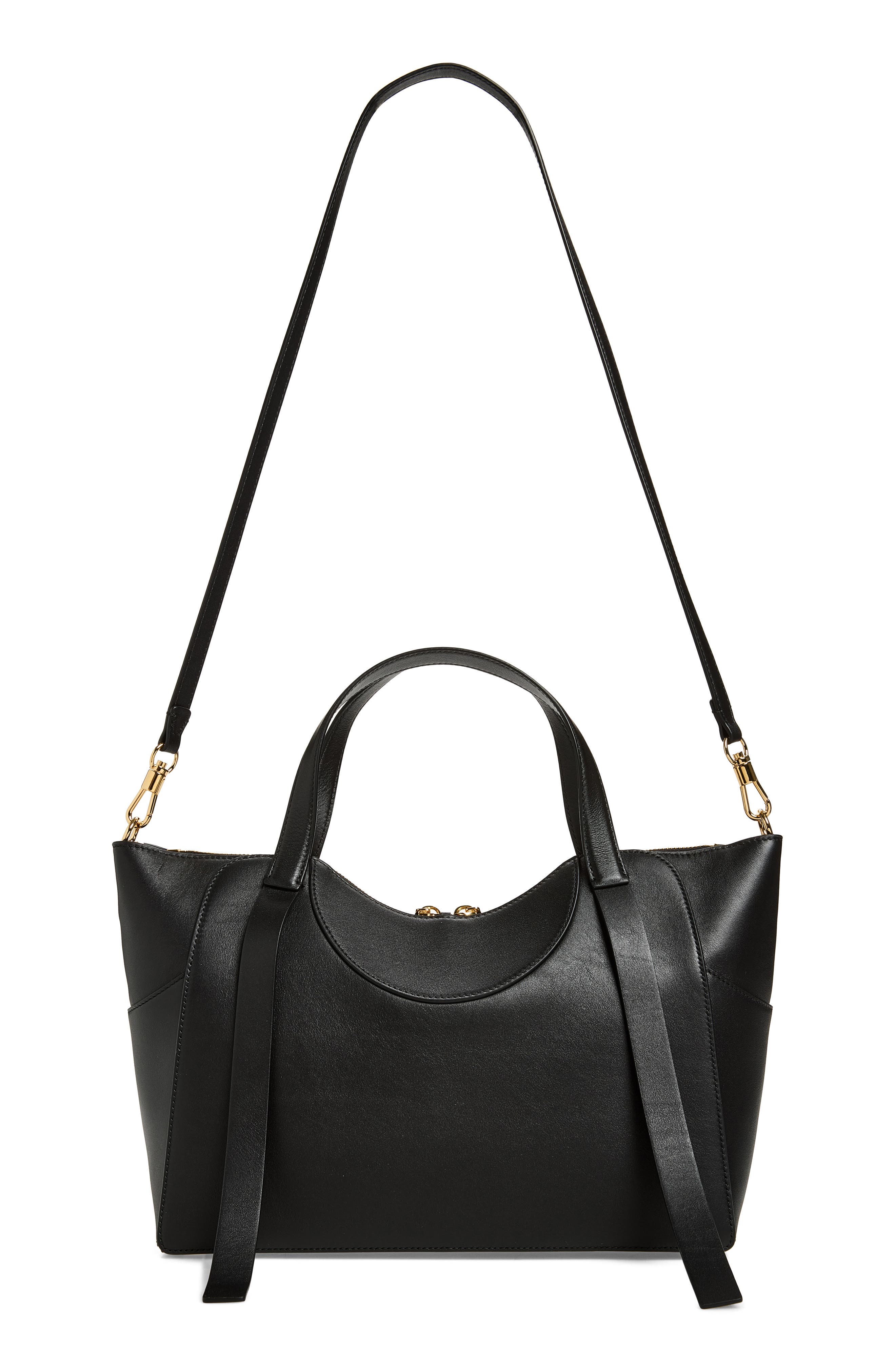 Small Facet Leather Tote, Alternate, color, 001-BLACK