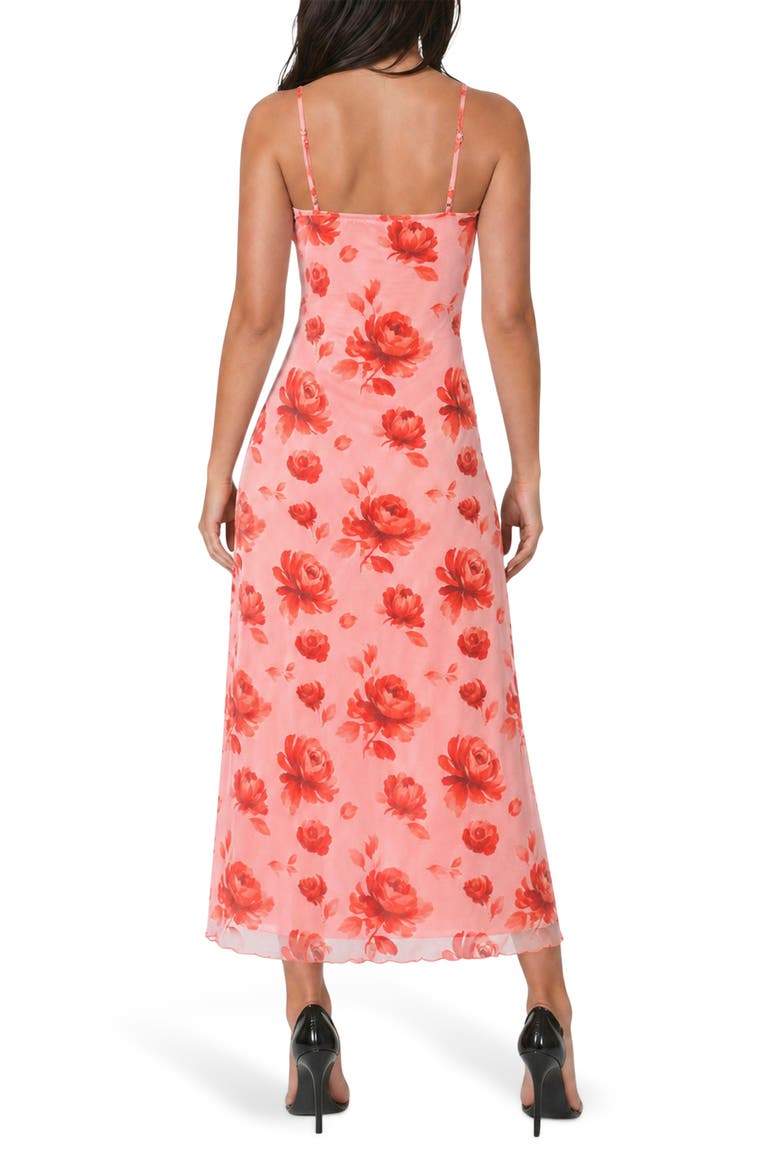 Printed Mesh V-Neck Maxi Dress, Alternate, color, RED/ PINK