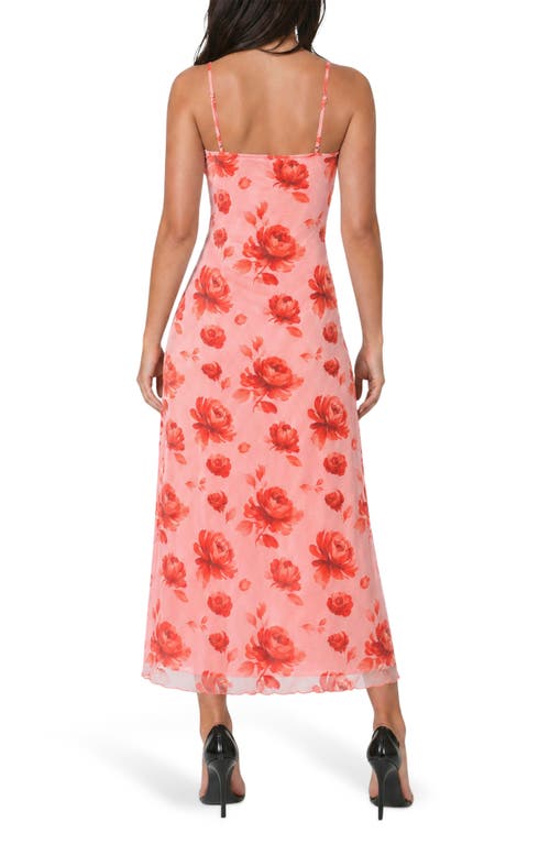 Bebe Printed Mesh V-neck Maxi Dress In Pink