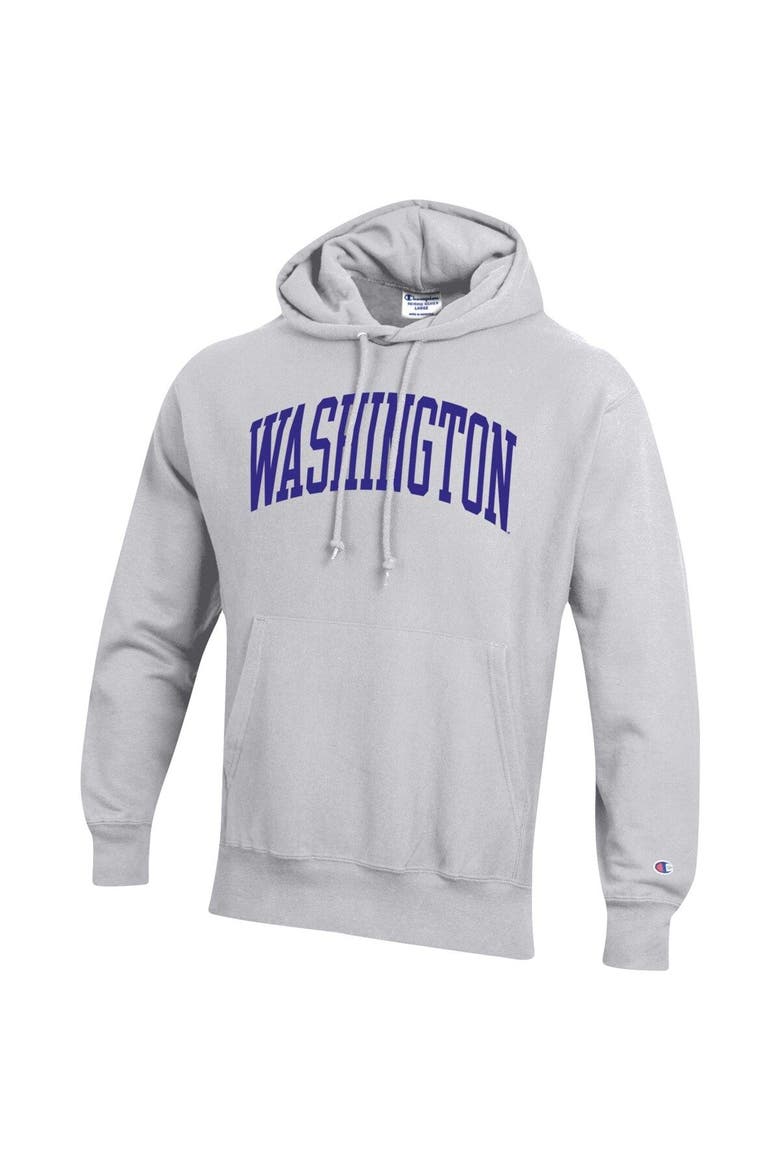 Men's Champion Heathered Gray Washington Huskies Team Arch Reverse Weave Pullover Hoodie, Alternate, color, Heather Gray