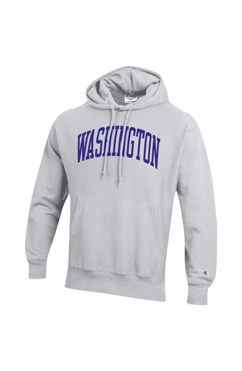 Champion Men's Champion Heathered Gray Washington Huskies Team Arch Reverse Weave Pullover Hoodie, Alternate, color,