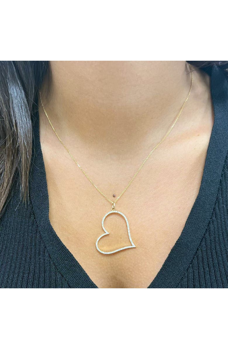 The Lovery Fine Jewelry Diamond Slanted Open Heart Charm, Alternate, color, Yellow Gold