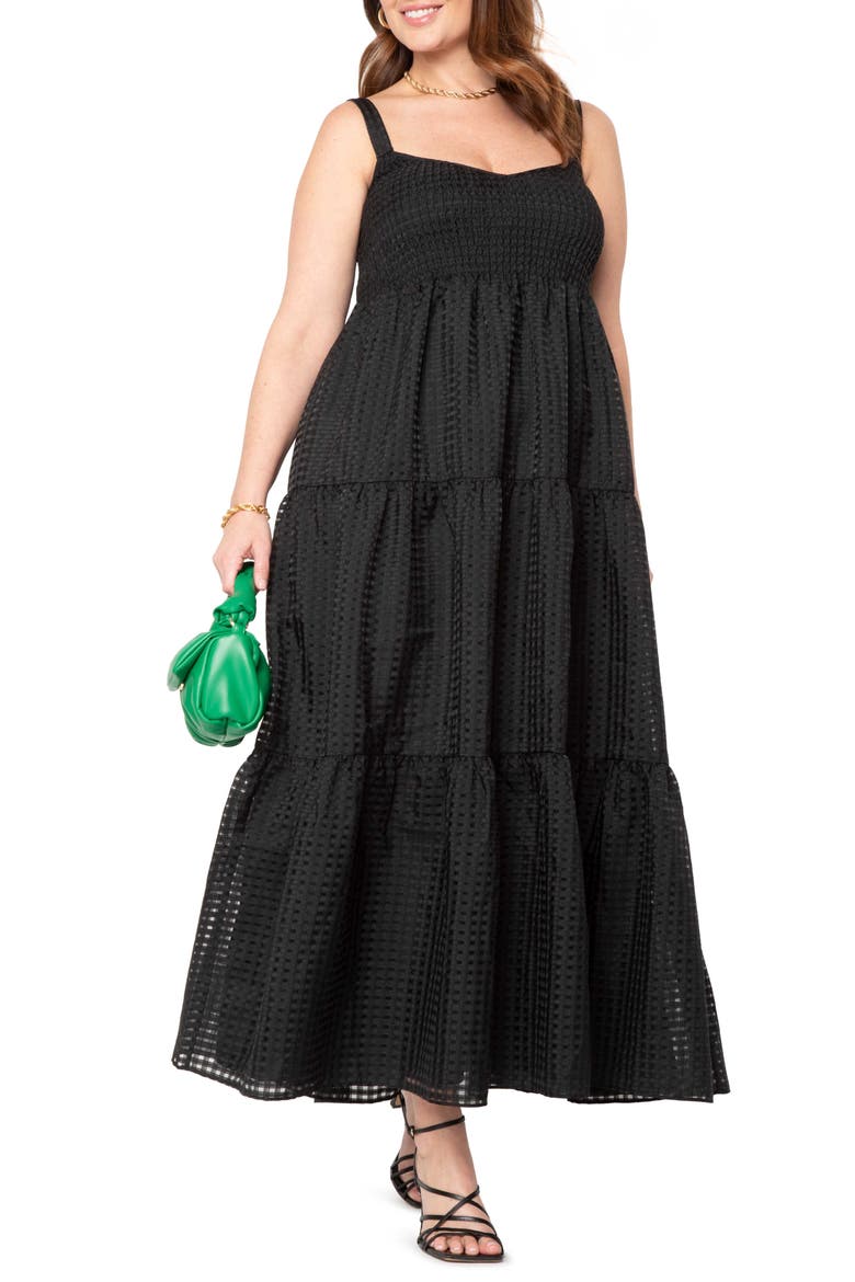 Smocked Bodice Sleeveless Maxi Dress, Main, color, TOTALLY BLACK