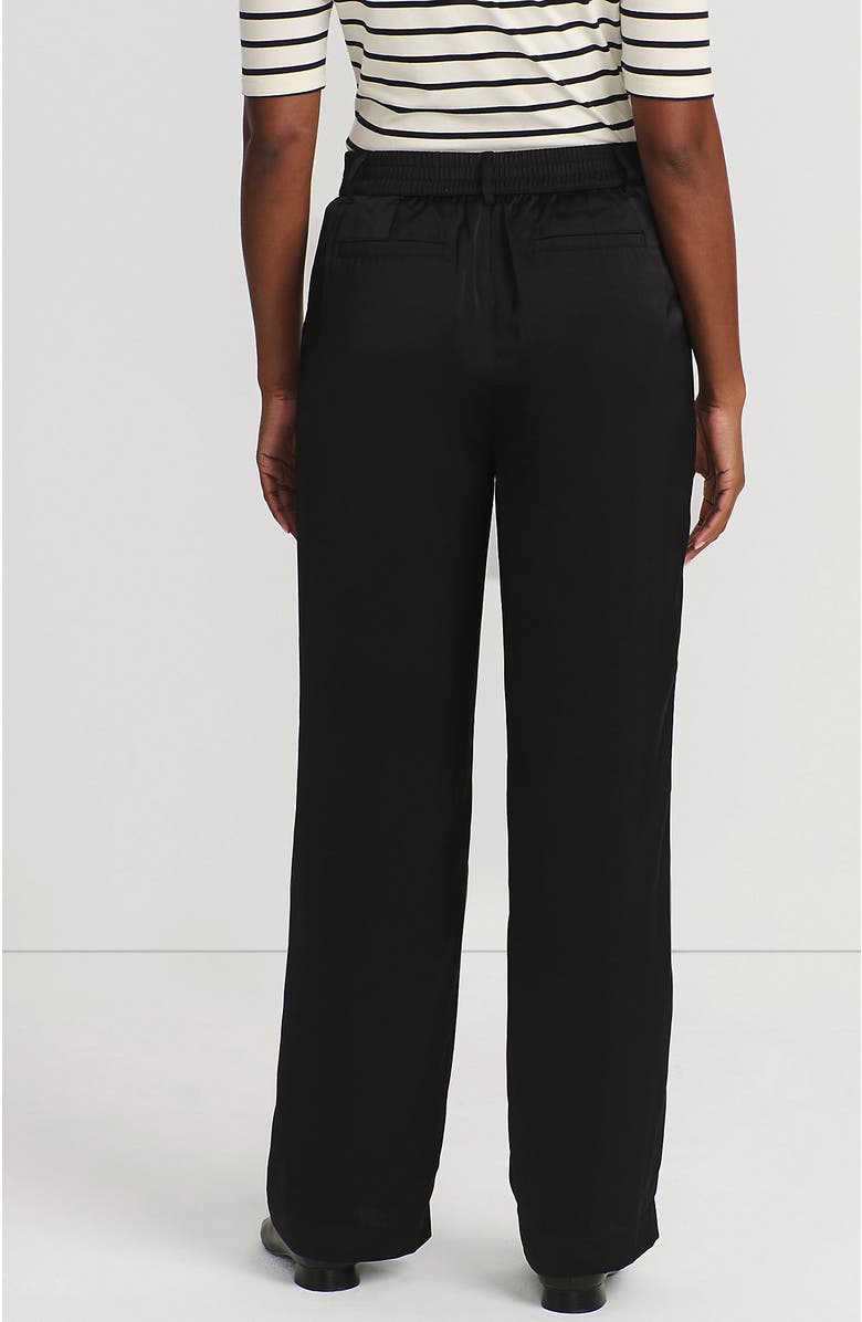Lands' End Satin Elastic Back Wide Leg Pants, Alternate, color, Black