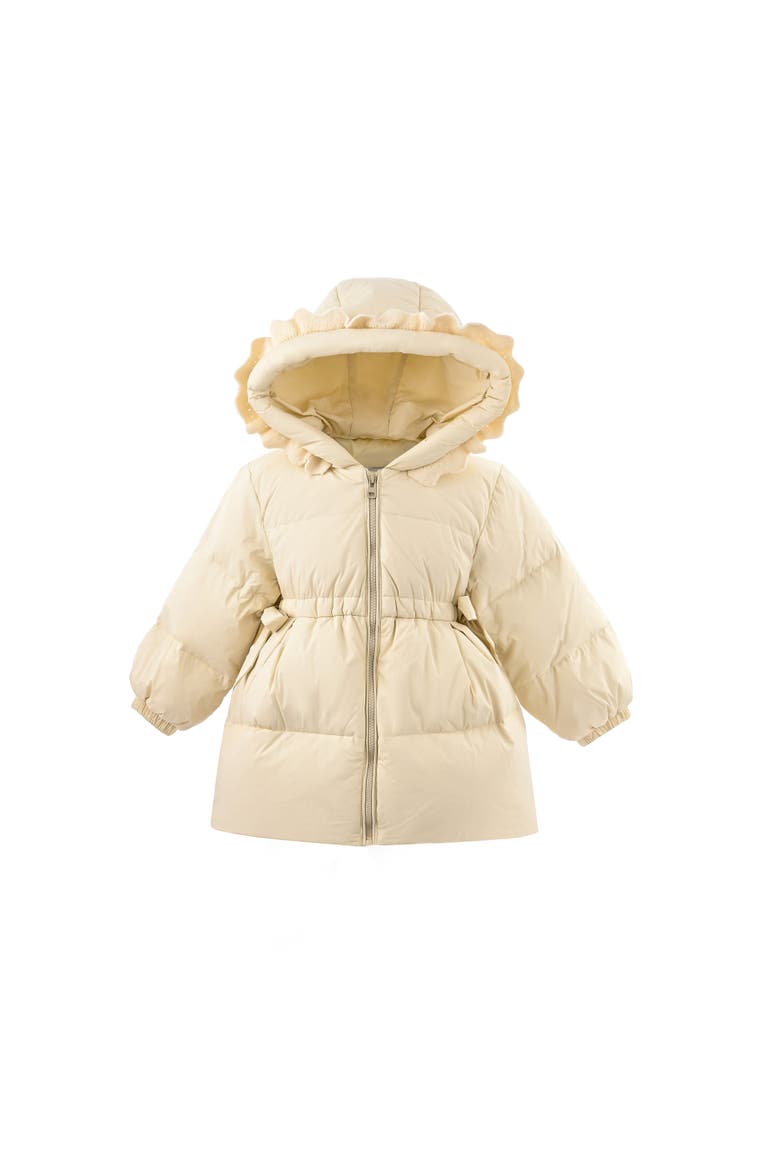 Ruffle-Hood Coat with Matching Scarf, Alternate, color, Beige