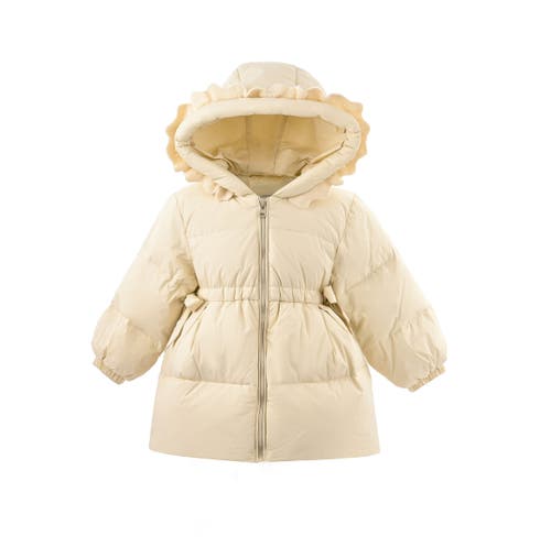 Mimi Tutu Ruffle-hood Coat With Matching Scarf In Neutral