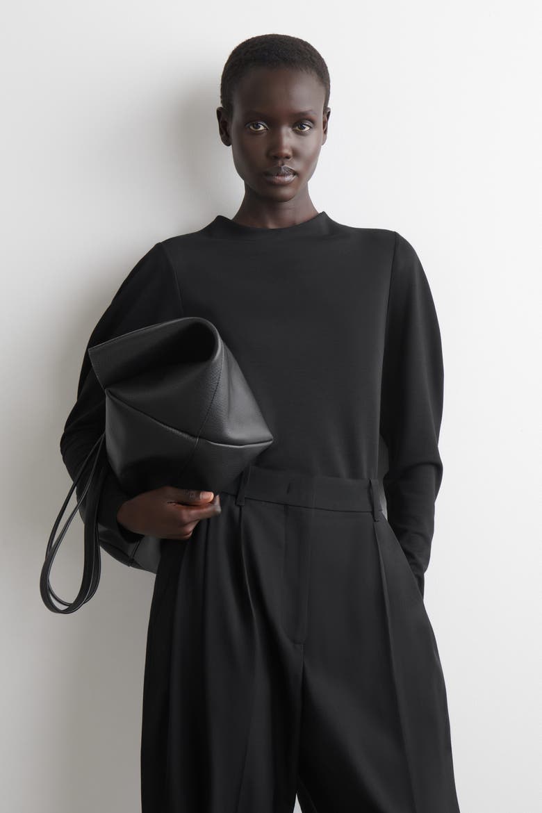Rounded-Sleeve Top, Main, color, BLACK