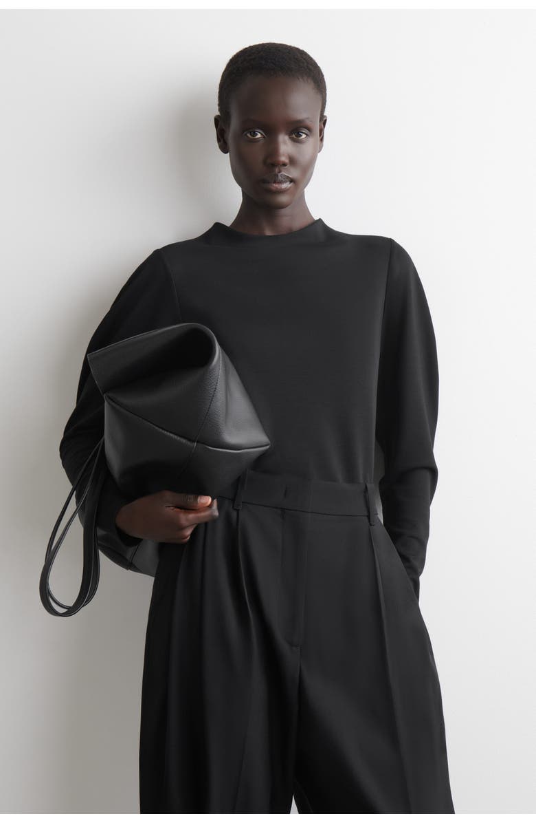 COS Rounded-Sleeve Top, Main, color, Black