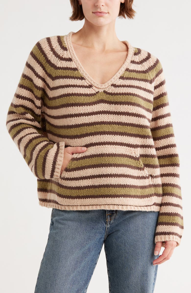 Blu Pepper Stripe V-Neck Sweater, Main, color, Olive Multi