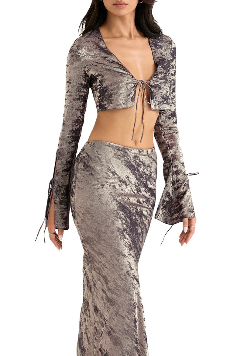 Giulia Metallic Tie Front Crop Top, Alternate, color, BRONZE