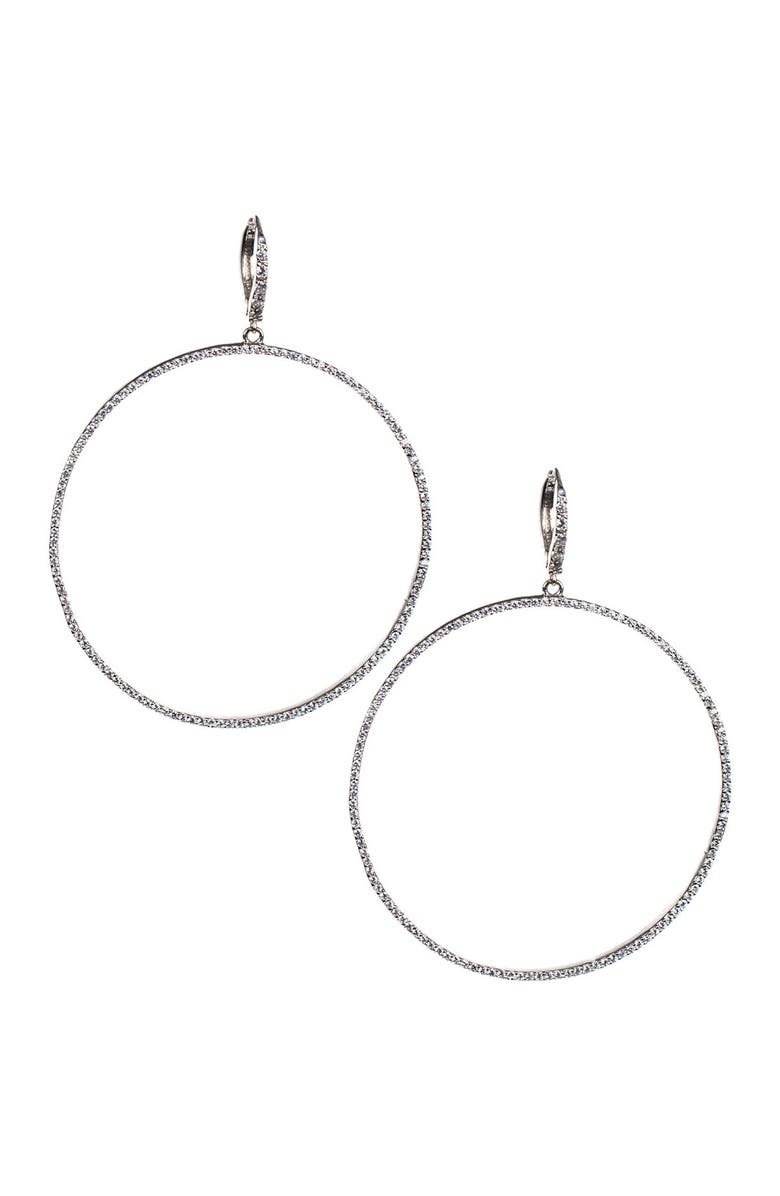 CZ by Kenneth Jay Lane Rhodium Plated Pave CZ Front Facing Hoop Drop Earrings, Main, color,