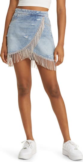BLANKNYC Rhinestone Fringe Denim Miniskirt | Nordstrom
