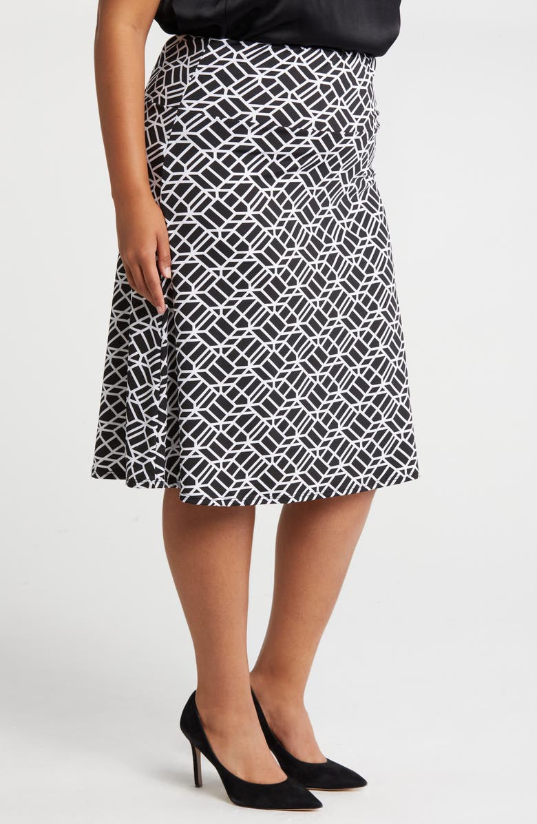 24seven Comfort Apparel Geometric Print Jersey Midi Skirt, Alternate, color, 