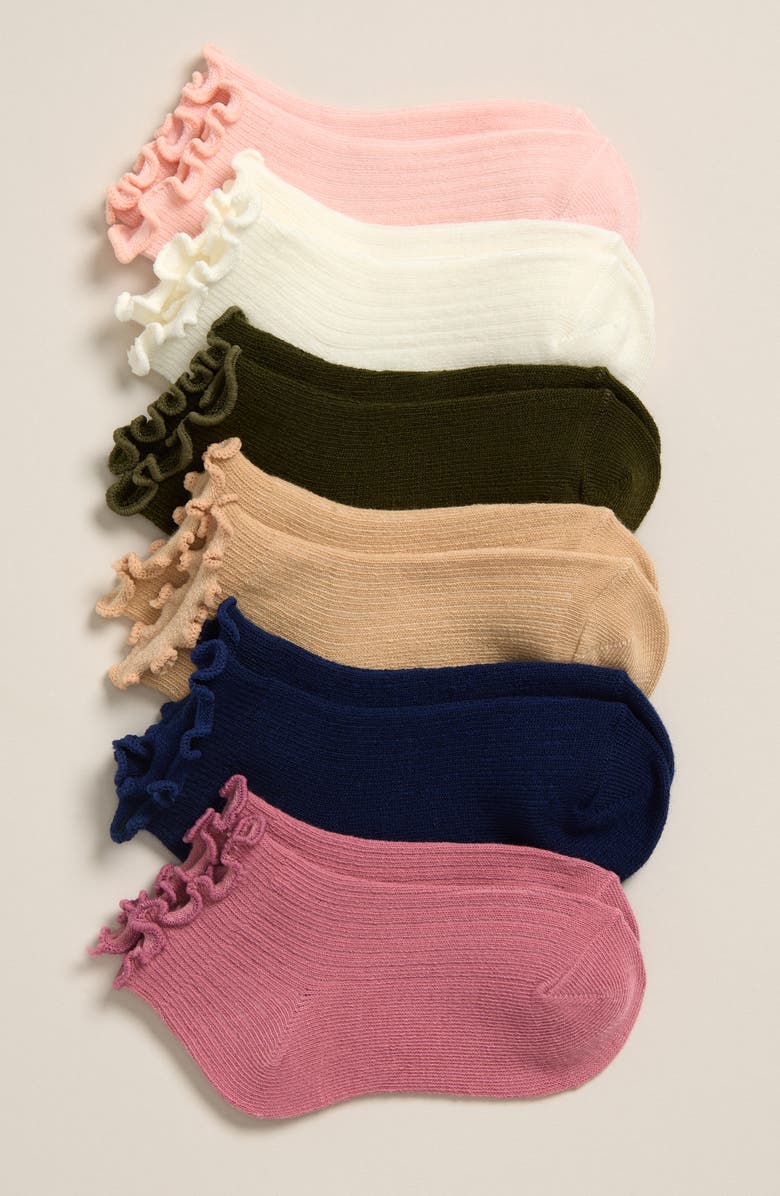 Nordstrom Kids' Assorted 6-Pack Lettuce Edge Crew Quarter Socks, Main, color, Pink Balm Multi