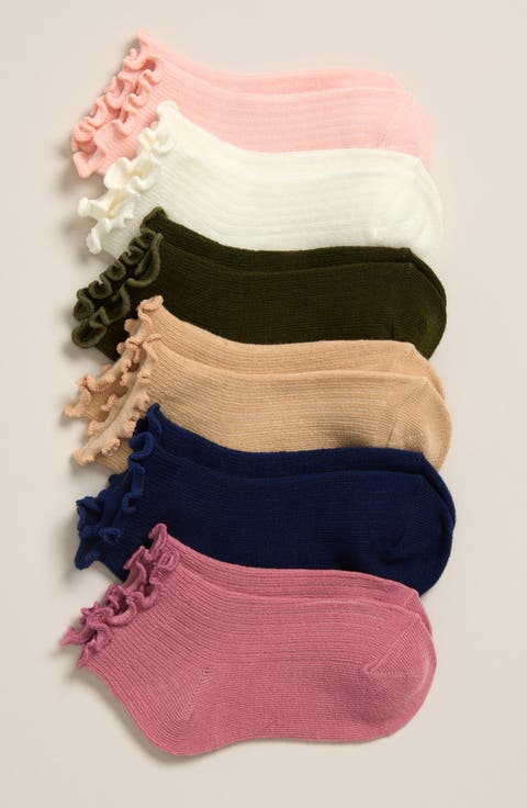 Kids' Assorted 6-Pack Lettuce Edge Crew Quarter Socks (Toddler, Little Kid & Big Kid)