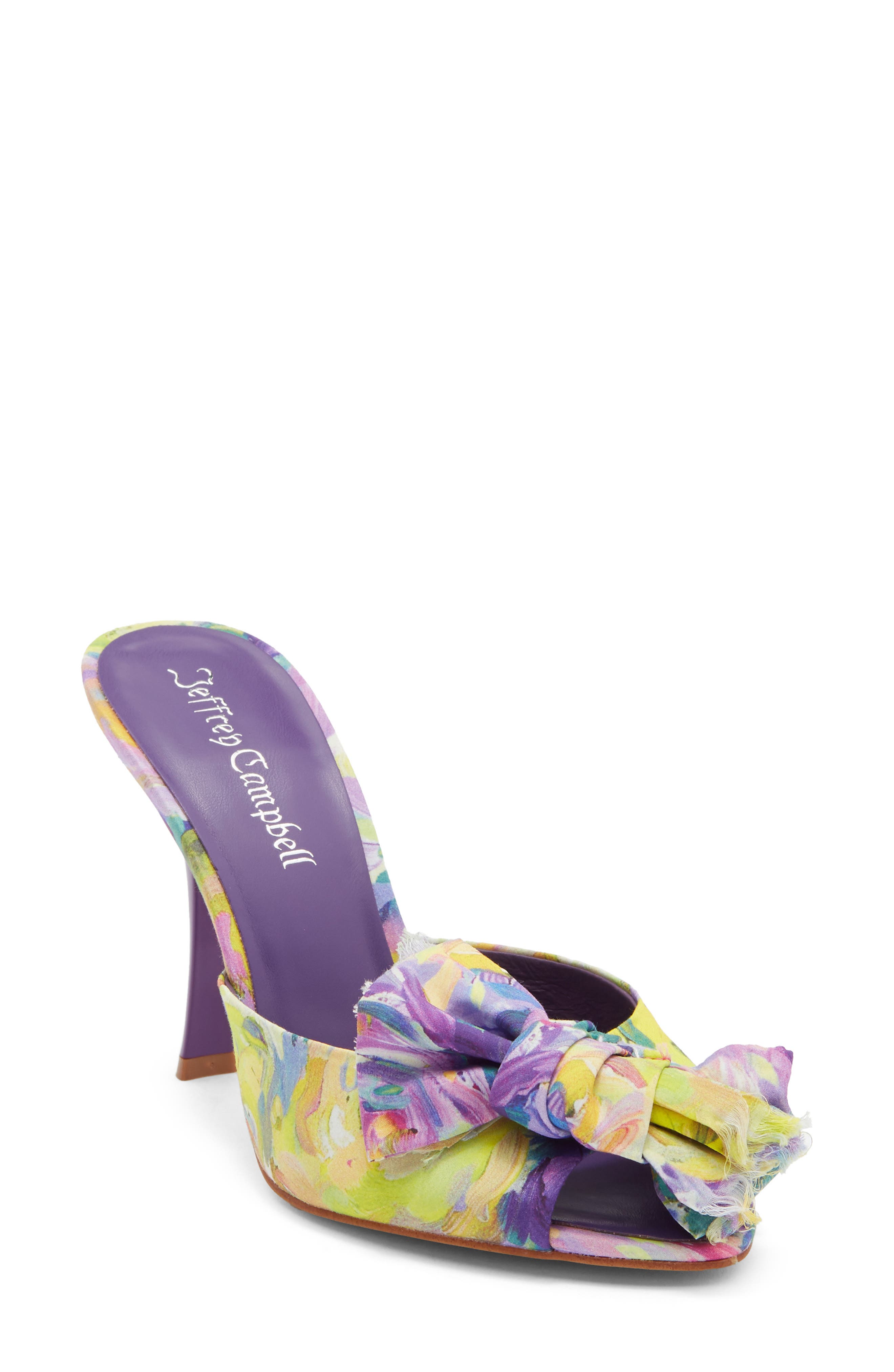 Jeffrey Campbell First Kiss Peep Toe Slide Sandal, Main, color, Purple Multi Floral