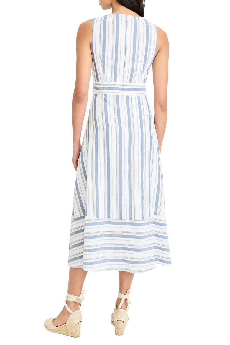 Stripe V-Neck Midi Dress, Alternate, color, IVORY/ BLUE/ YELLOW