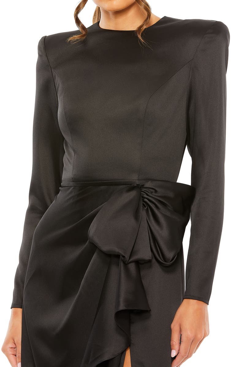 Mac Duggal Long Sleeve Structured Bow Draped Column Gown, Alternate, color, Black