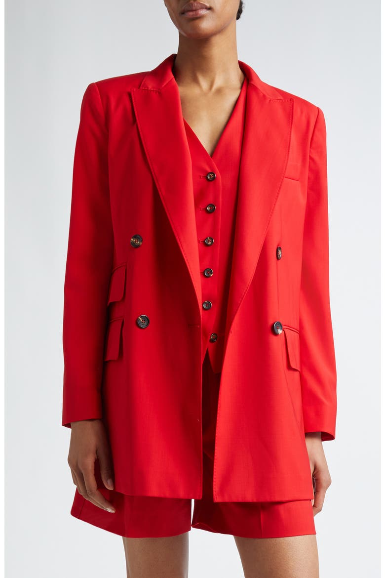 Nebbie Double Breasted Virgin Wool Blazer, Main, color, RED