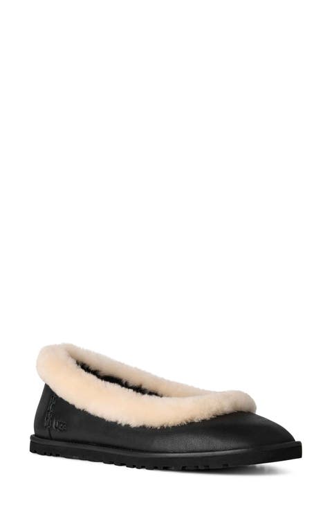 Zora Genuine Shearling Trim Ballet Flat (Women)