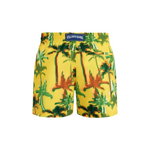 Vilebrequin Ultra-light And Packable Swim Shorts Palms Offset In Yellow
