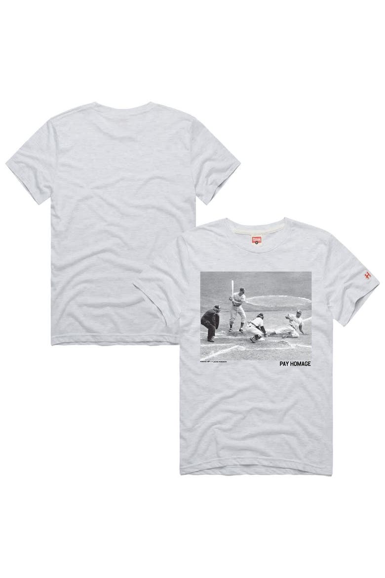 Men's Homage Jackie Robinson Ash Brooklyn Dodgers Cooperstown Collection Pay Homage Player Graphic Tri-Blend T-Shirt, Main, color, Ash